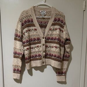 Cozy Beige and Burgundy Knit Cardigan